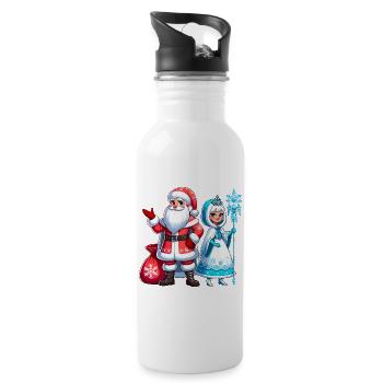 Ded Moroz Snegurotschka russischer Weihnachtsmann - Trinkflasche mit integriertem Trinkhalm - Weiß - Rechts