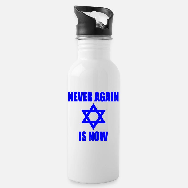 Never again is now - Trinkflasche mit integriertem Trinkhalm - Weiß