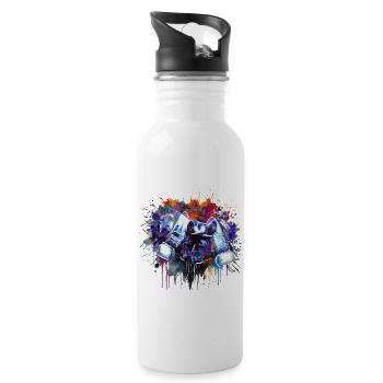 Kampfkuh, Schweizer Walliser Herdenskuh - Trinkflasche mit integriertem Trinkhalm - Weiß - Rechts
