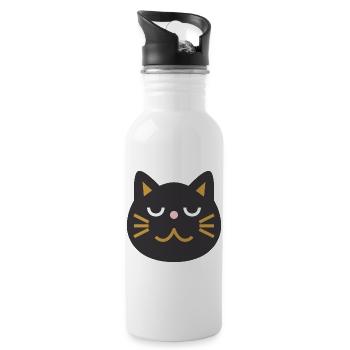 Visage de chat japonais L Noir - Gourde avec paille intégrée - blanc - Droite
