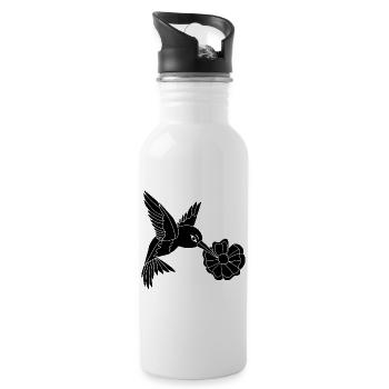 Oiseau butineur noir - Gourde avec paille intégrée - blanc - Droite