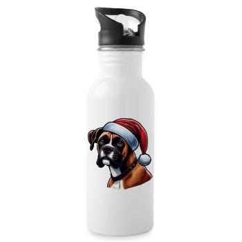 Boxerhund Der Weihnachtsmann - Trinkflasche mit integriertem Trinkhalm - Weiß - Rechts