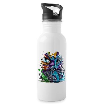 Graffiti Street Art Spray Colors Cool Artist Retro - Water bottle with straw - white - Right
