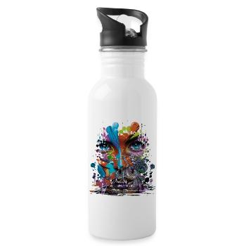 Graffiti Street Art Spray Colors Cool Artist Retro - Water bottle with straw - white - Right