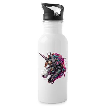 Cooler Einhorn-Cyborg-Roboter - Einzigartiges - Trinkflasche mit integriertem Trinkhalm - Weiß - Rechts
