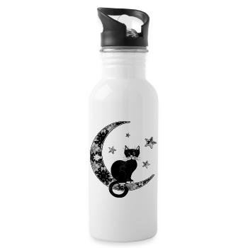 Katze - Trinkflasche mit integriertem Trinkhalm - Weiß - Rechts