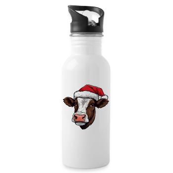 Tête d’animal de Noël de vache - Gourde avec paille intégrée - blanc - Droite