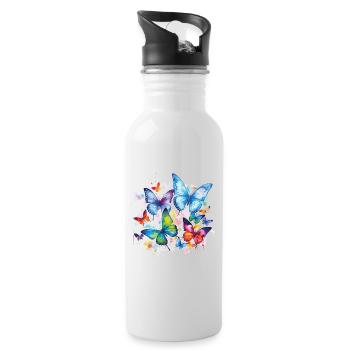 Schmetterlinge Bunt Farbenfroh Schön Kunst Natur - Trinkflasche mit integriertem Trinkhalm - Weiß - Rechts