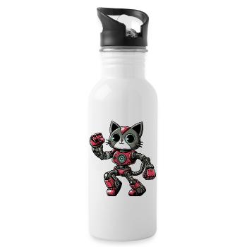 Katze Roboter Cyborg Tanzen Tänzer Disco - Trinkflasche mit integriertem Trinkhalm - Weiß - Rechts