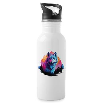 Loup Tête De Loup Loups Loup Pack Nature Néon Coloré - Gourde avec paille intégrée - blanc - Droite