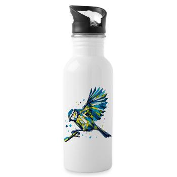 Blaumeise Polygon bunt - Trinkflasche mit integriertem Trinkhalm - Weiß - Rechts