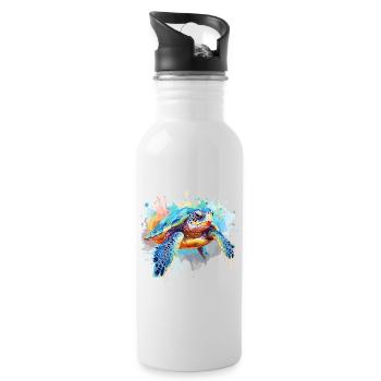 Turtle, watercolor turtle, splash - Water bottle with straw - white - Right