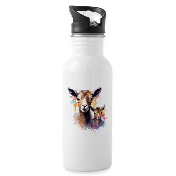 Ziege, Biquette, Mutter Ziege und ihr Zicklein - Trinkflasche mit integriertem Trinkhalm - Weiß - Rechts