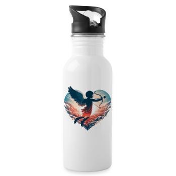 Valentinstags-Amor schießt direkt ins Herz - Trinkflasche mit integriertem Trinkhalm - Weiß - Rechts