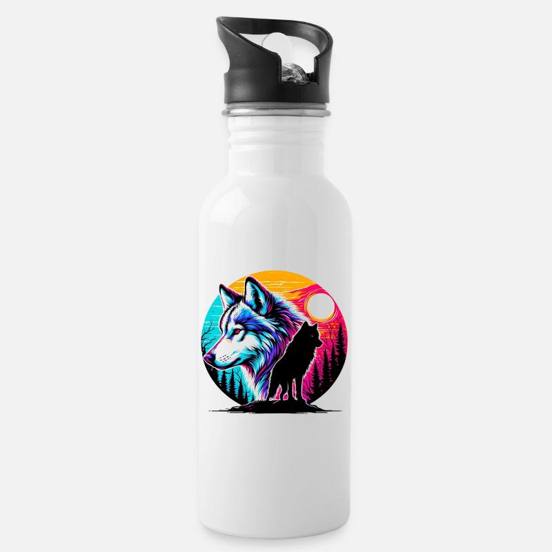 Wolf - Trinkflasche mit integriertem Trinkhalm - Weiß