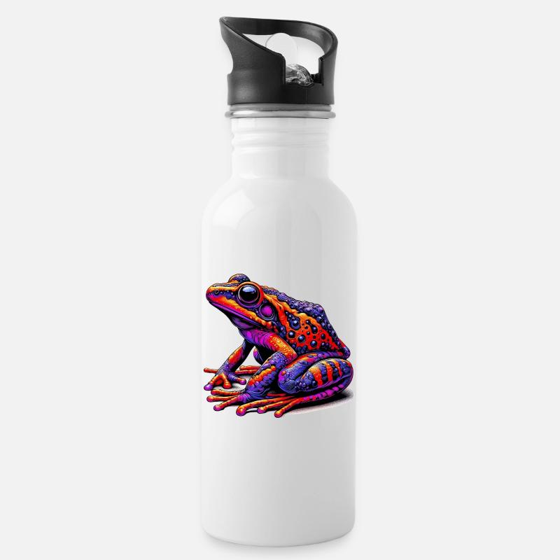 Frog - Water bottle with straw - white
