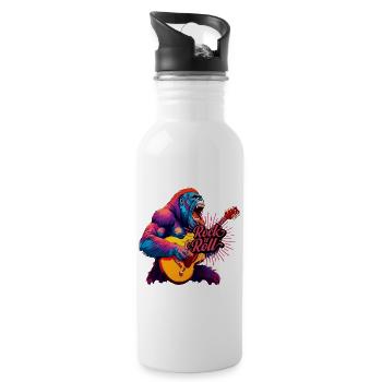 Rocking n Roll, Gorille Jouant De La Guitare - Gourde avec paille intégrée - blanc - Droite