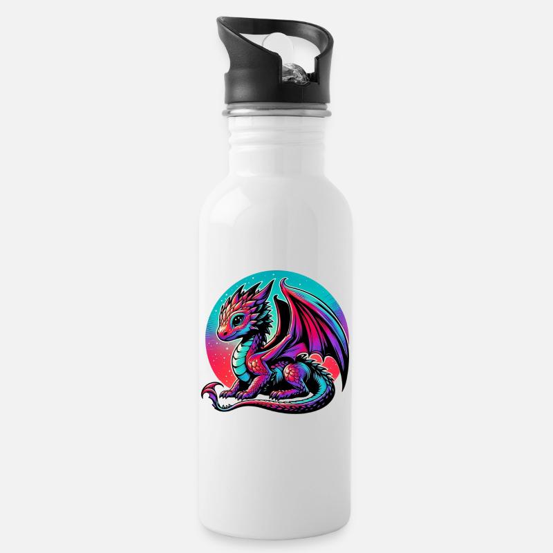 Drache - Trinkflasche mit integriertem Trinkhalm - Weiß