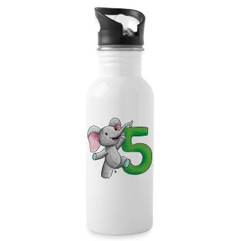 5e anniversaire éléphant - Gourde avec paille intégrée - blanc - Droite