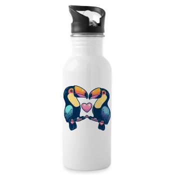 Tukan Vogel Paar Liebe Couple Verliebt - Trinkflasche mit integriertem Trinkhalm - Weiß - Rechts