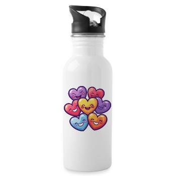 Happy Hearts Colorful Love - Water bottle with straw - white - Right