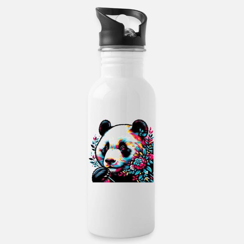 Panda - Trinkflasche mit integriertem Trinkhalm - Weiß
