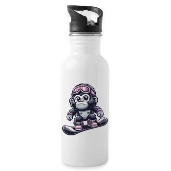 Affe Gorilla Schimpanse Skiurlaub Skifahrer Design - Trinkflasche mit integriertem Trinkhalm - Weiß - Rechts