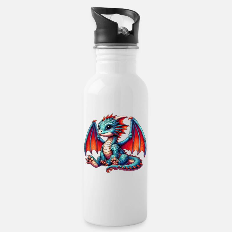 Drache - Trinkflasche mit integriertem Trinkhalm - Weiß