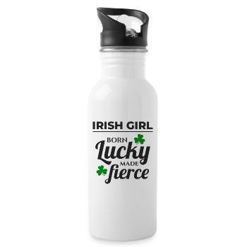 Lucky & Fierce: Funny Irish Girl St Patricks Day - Water bottle with straw - white - Right