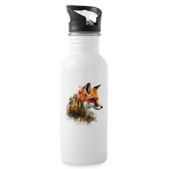 Fuchs im Wald Aquarell, Fuchs - Trinkflasche mit integriertem Trinkhalm - Weiß - Rechts
