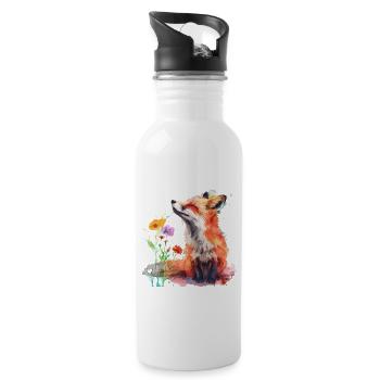 Aquarell Fuchs, Fuchs - Trinkflasche mit integriertem Trinkhalm - Weiß - Rechts