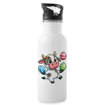Osterei Kuh & Bulle Jonglieren Artist Design - Trinkflasche mit integriertem Trinkhalm - Weiß - Rechts