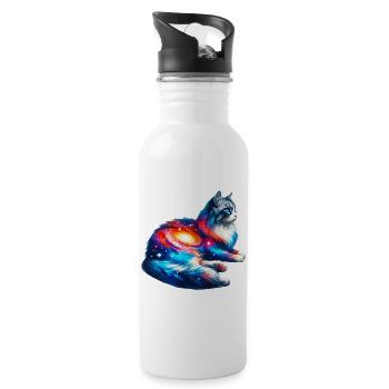 Katze - Trinkflasche mit integriertem Trinkhalm - Weiß - Rechts