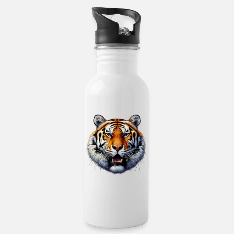 Tiger - Water bottle with straw - white