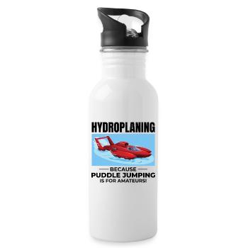 Wasserflugzeug Boot Rennen Humor Pfütze Springen Lustig - Trinkflasche mit integriertem Trinkhalm - Weiß - Rechts