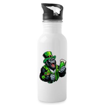 Gorilla feiert St. Patrick's mit Bier Cartoon - Trinkflasche mit integriertem Trinkhalm - Weiß - Rechts
