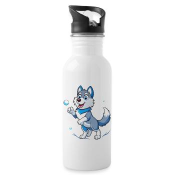 Schneeball-Showdown: Siberian Husky Delight - Trinkflasche mit integriertem Trinkhalm - Weiß - Rechts