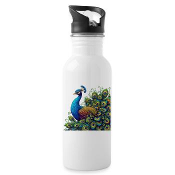Pfau - Trinkflasche mit integriertem Trinkhalm - Weiß - Rechts