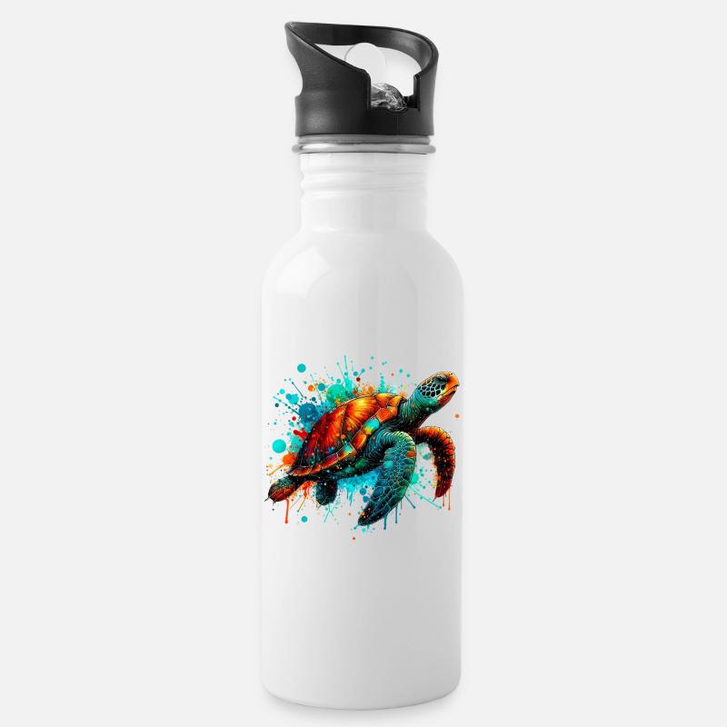 Schildkröte - Trinkflasche mit integriertem Trinkhalm - Weiß
