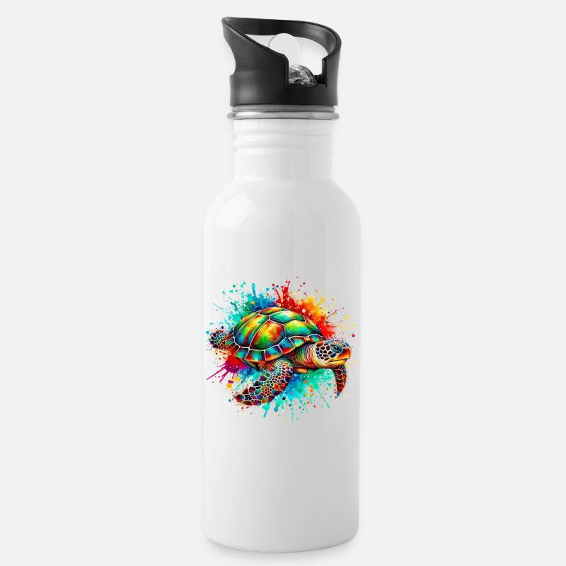 Schildkröte - Trinkflasche mit integriertem Trinkhalm - Weiß
