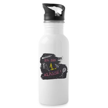 Ich bin 1. Klasse | Tafel Kreide - rosa gelb  - Trinkflasche mit integriertem Trinkhalm - Weiß - Rechts