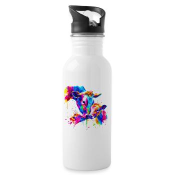 Kuh mit 3 Kälbern - Trinkflasche mit integriertem Trinkhalm - Weiß - Rechts