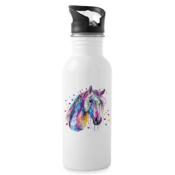 Pferd mit Herz - Trinkflasche mit integriertem Trinkhalm - Weiß - Rechts