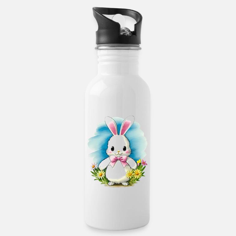 Bunny Spring Gift - Water bottle with straw - white
