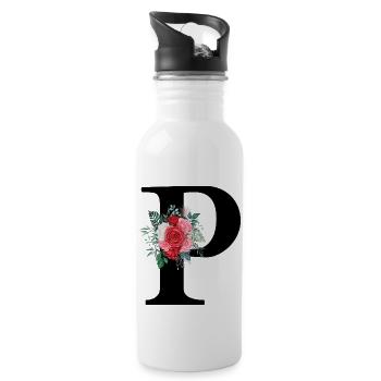 Lettre p floral rouge - Gourde avec paille intégrée - blanc - Droite