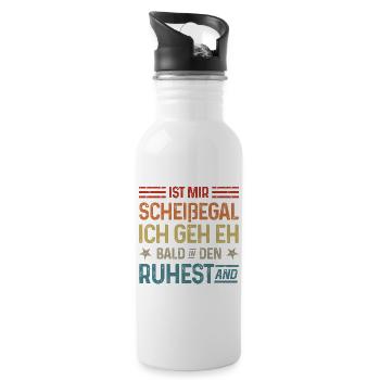 Scheißegal Ich geh eh bald in den Ruhestand - Trinkflasche mit integriertem Trinkhalm - Weiß - Rechts