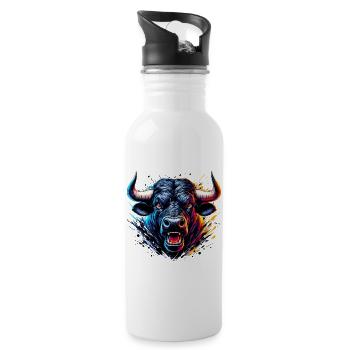Stier - Trinkflasche mit integriertem Trinkhalm - Weiß - Rechts