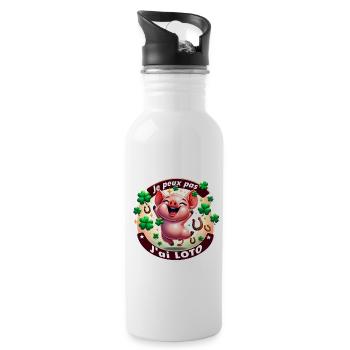 Je peux pas j'ai loto, cochon - Gourde avec paille intégrée - blanc - Droite