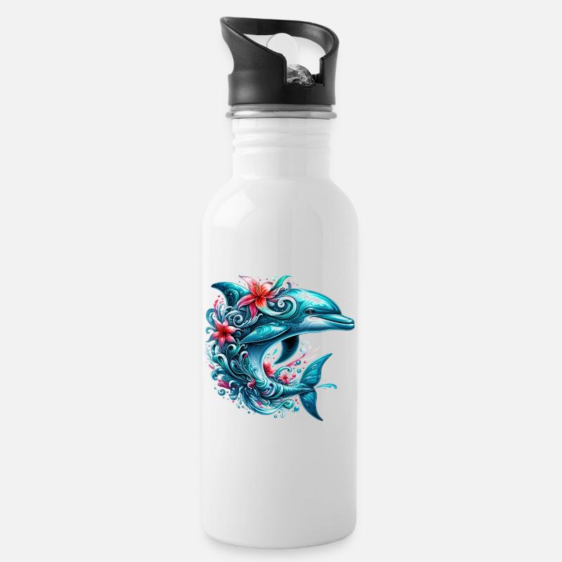 Delfin - Trinkflasche mit integriertem Trinkhalm - Weiß