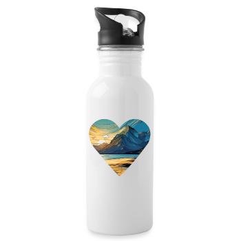 Mountains in Sunset IV in Heart Shape - Water bottle with straw - white - Right